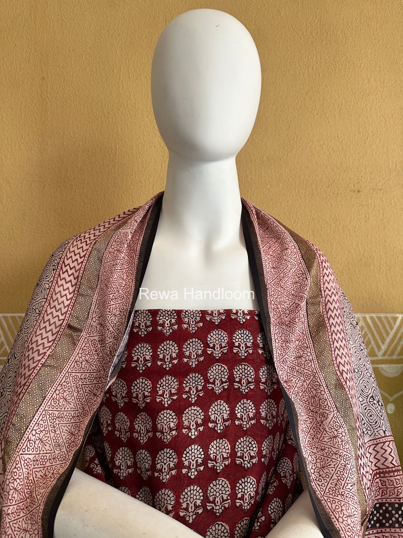 Maheshwari Maroon-White Bagh Print Suit BSP0228