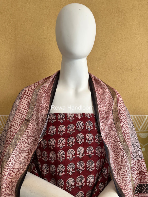 Maheshwari Maroon-White Bagh Print Suit BSP0228