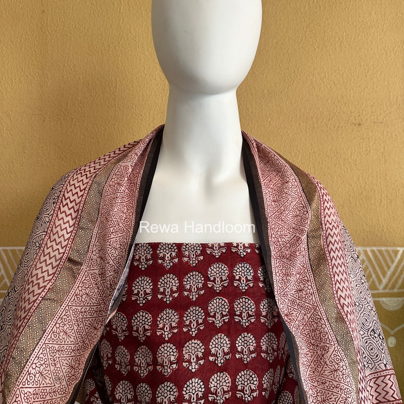 Maheshwari Maroon-White Bagh Print Suit BSP0228