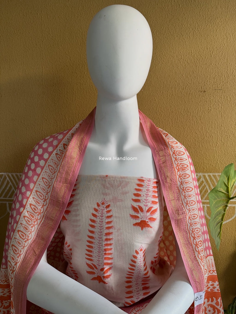 Maheshwari Orange-Pink Bagh Indigo Print Suit MBIS03