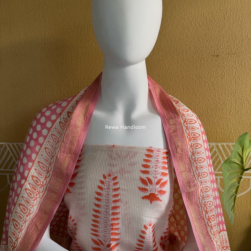 Maheshwari Orange-Pink Bagh Indigo Print Suit MBIS03