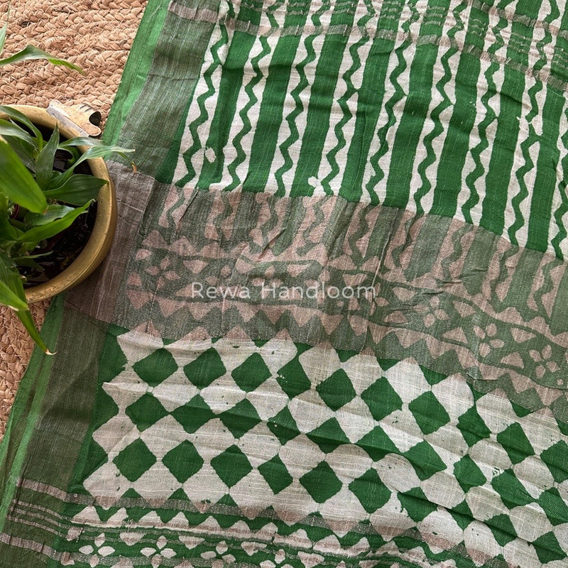 Green Cotton Linen Saree LS016