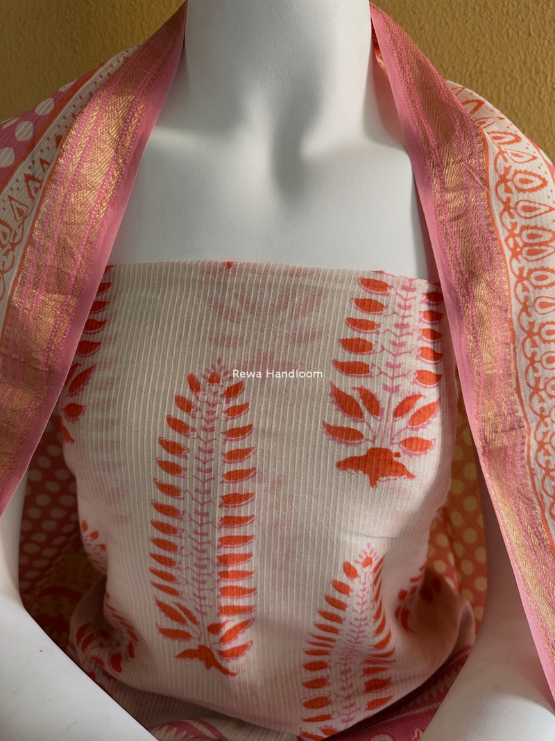 Maheshwari Orange-Pink Bagh Indigo Print Suit MBIS03