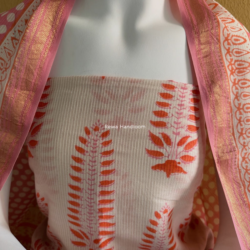 Maheshwari Orange-Pink Bagh Indigo Print Suit MBIS03