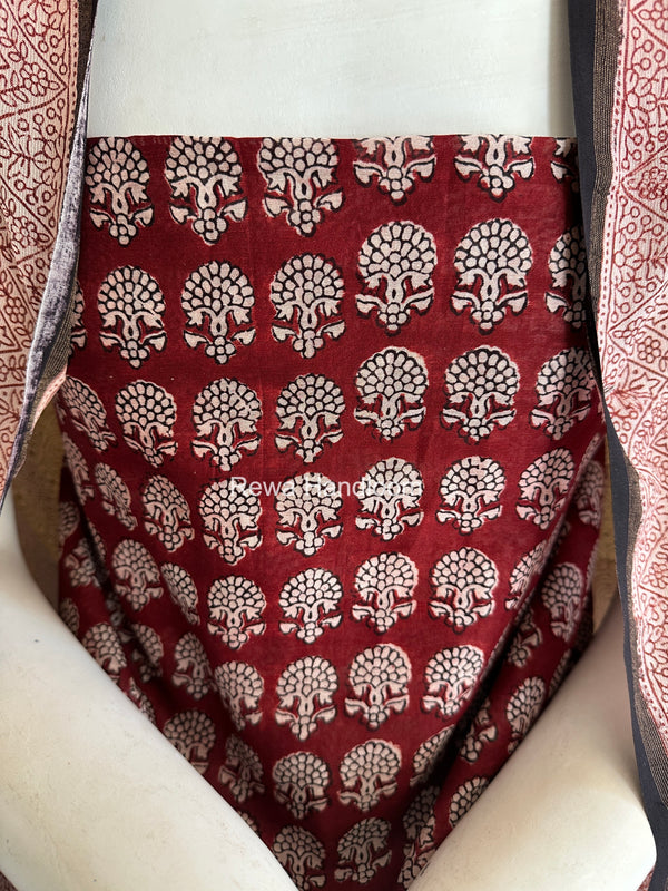 Maheshwari Maroon-White Bagh Print Suit BSP0228