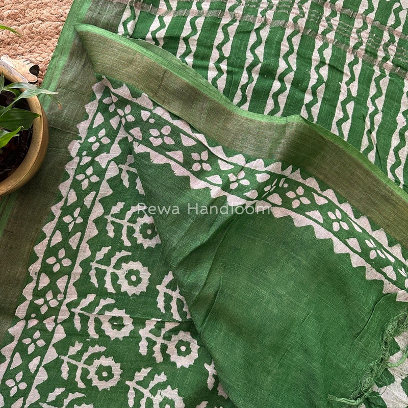 Green Cotton Linen Saree LS016