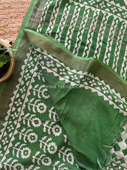 Green Cotton Linen Saree LS016