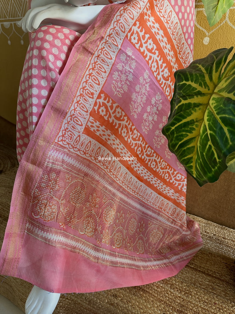 Maheshwari Orange-Pink Bagh Indigo Print Suit MBIS03