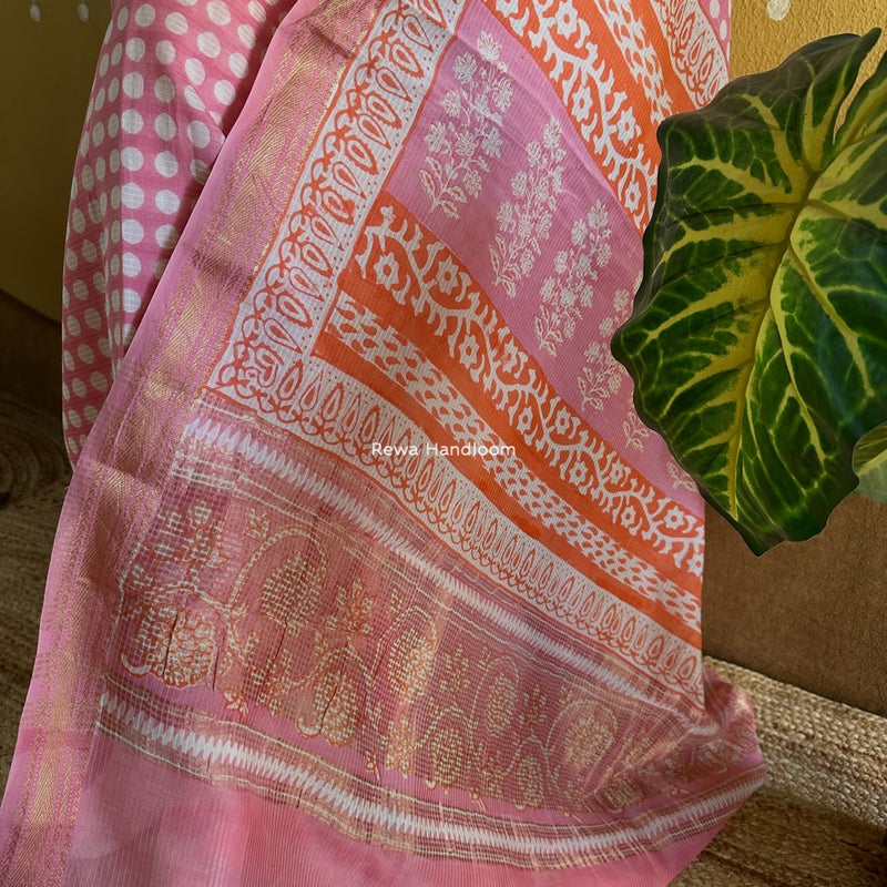 Maheshwari Orange-Pink Bagh Indigo Print Suit MBIS03