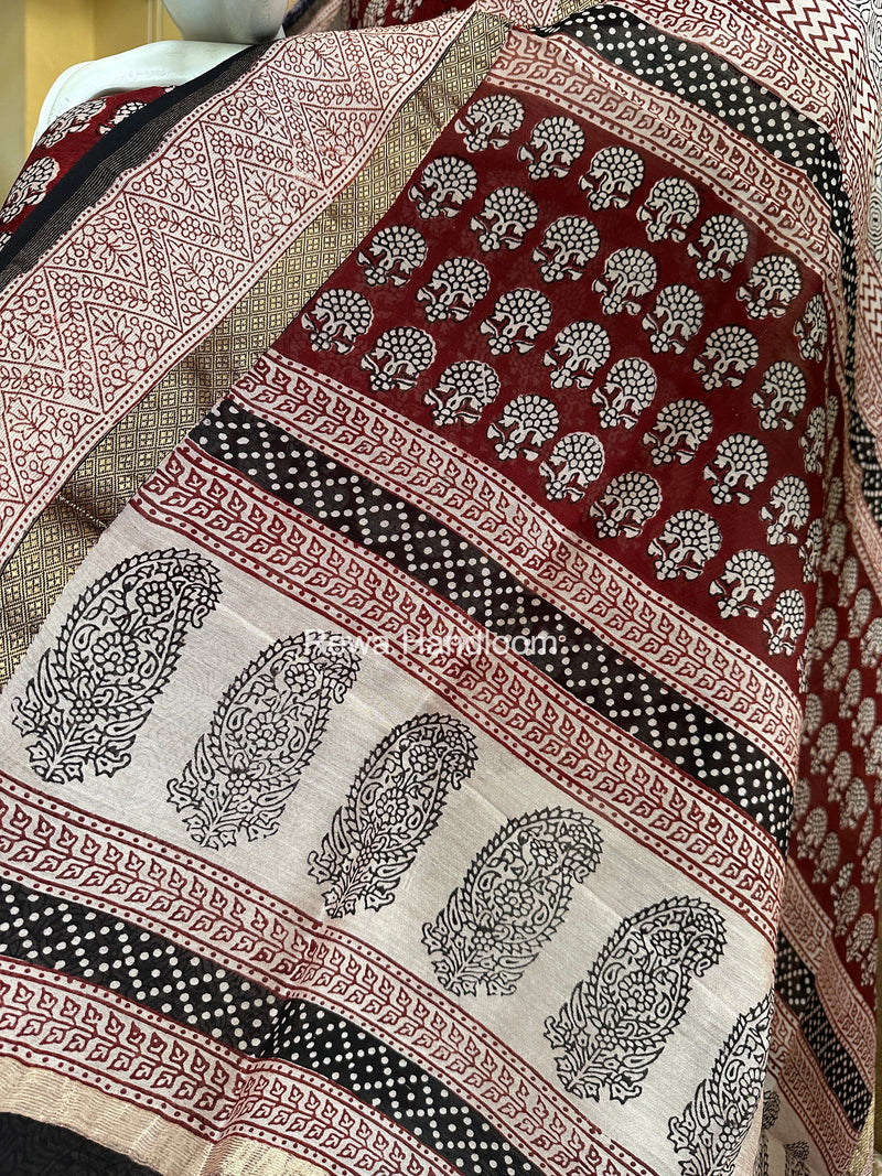 Maheshwari Maroon-White Bagh Print Suit BSP0228