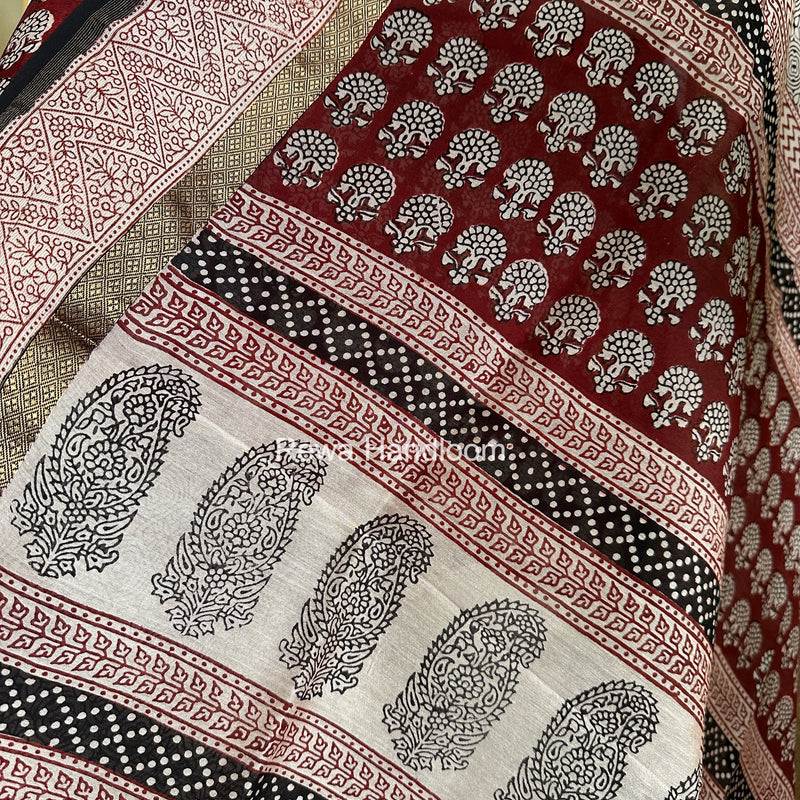 Maheshwari Maroon-White Bagh Print Suit BSP0228