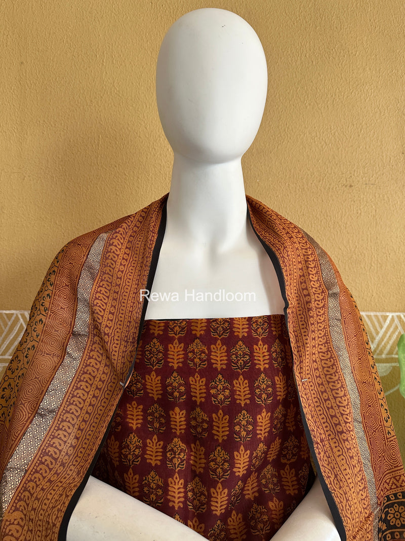 Maheshwari Maroon-Orange Bagh Print Suit BSP0211
