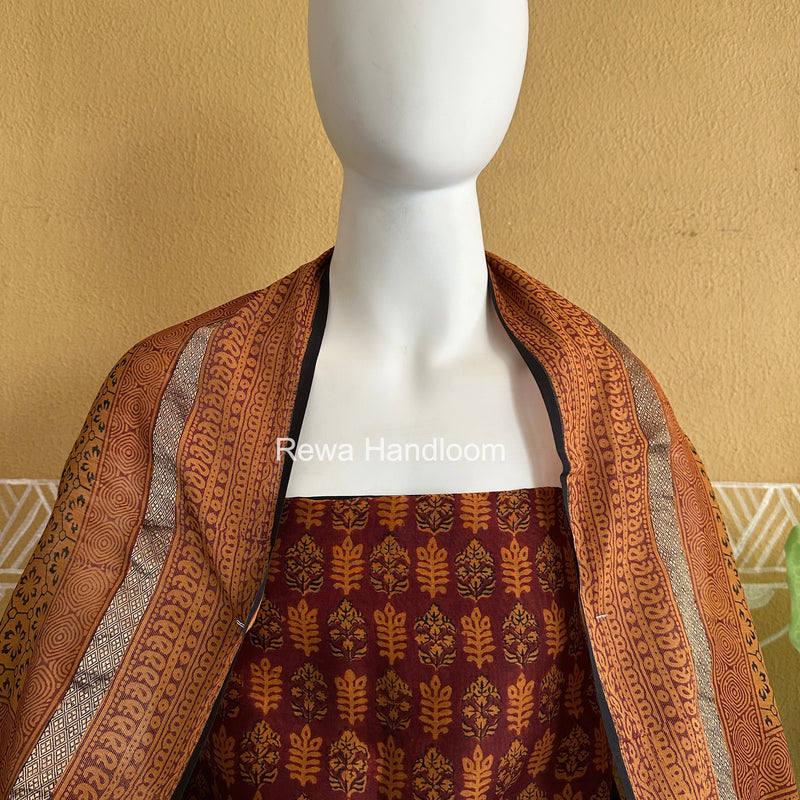 Maheshwari Maroon-Orange Bagh Print Suit BSP0211