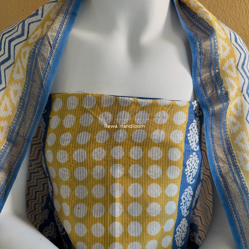 Maheshwari Mustard-Blue Bagh Indigo Print Suit MBIS04