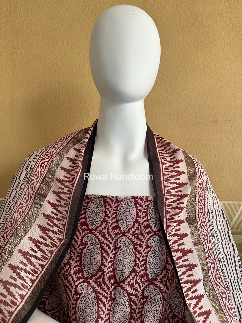 Maheshwari Maroon-White Bagh Print Suit BSP0212