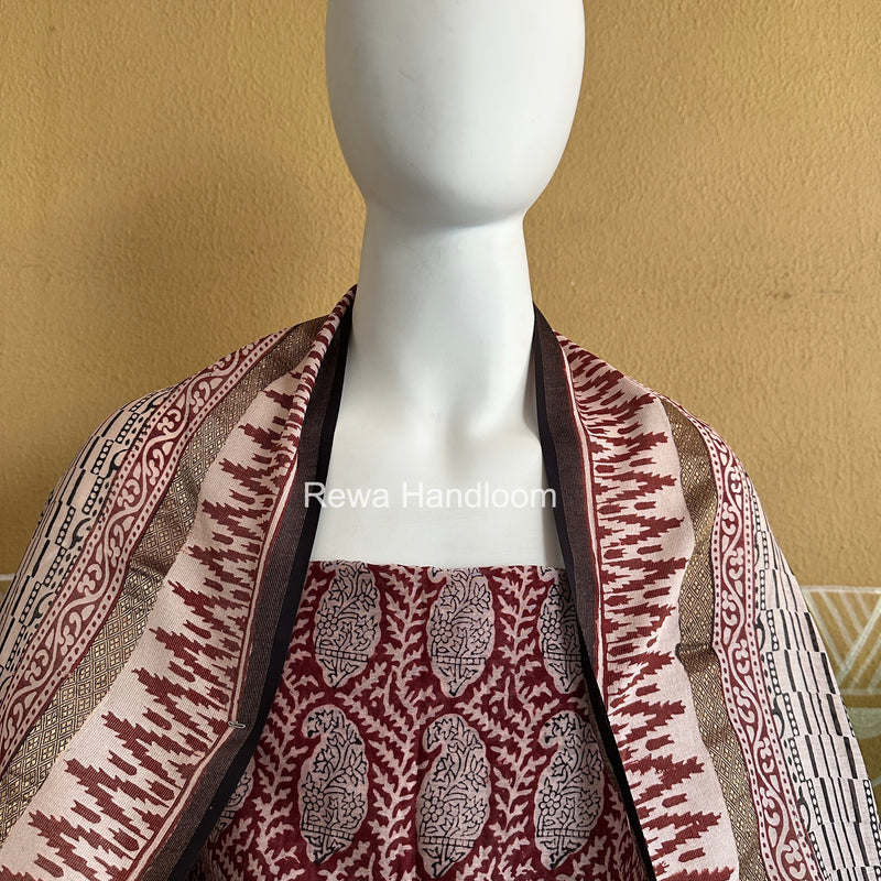 Maheshwari Maroon-White Bagh Print Suit BSP0212