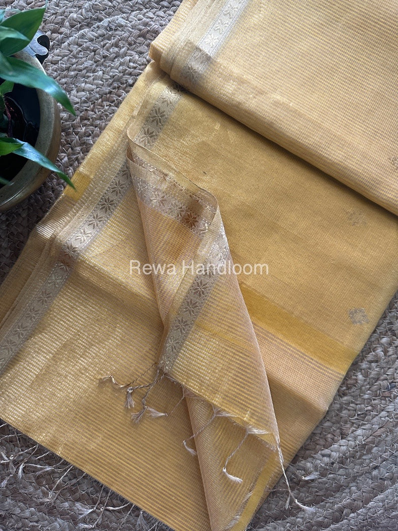 Maheshwari Yellow Tissue Silk Saree TSB08