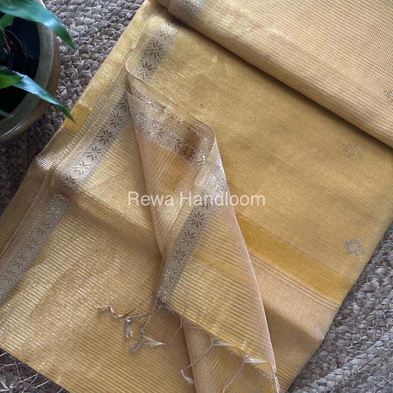 Maheshwari Yellow Tissue Silk Saree TSB08