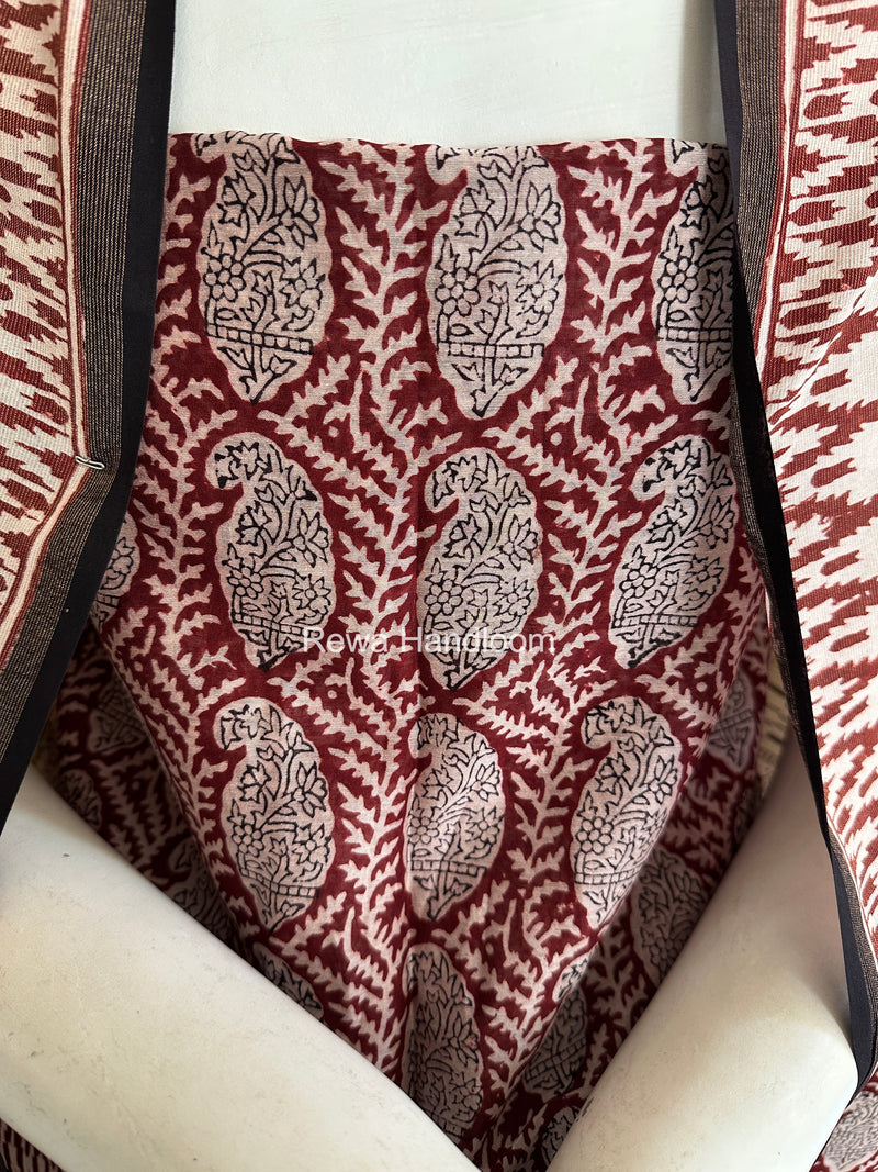 Maheshwari Maroon-White Bagh Print Suit BSP0212