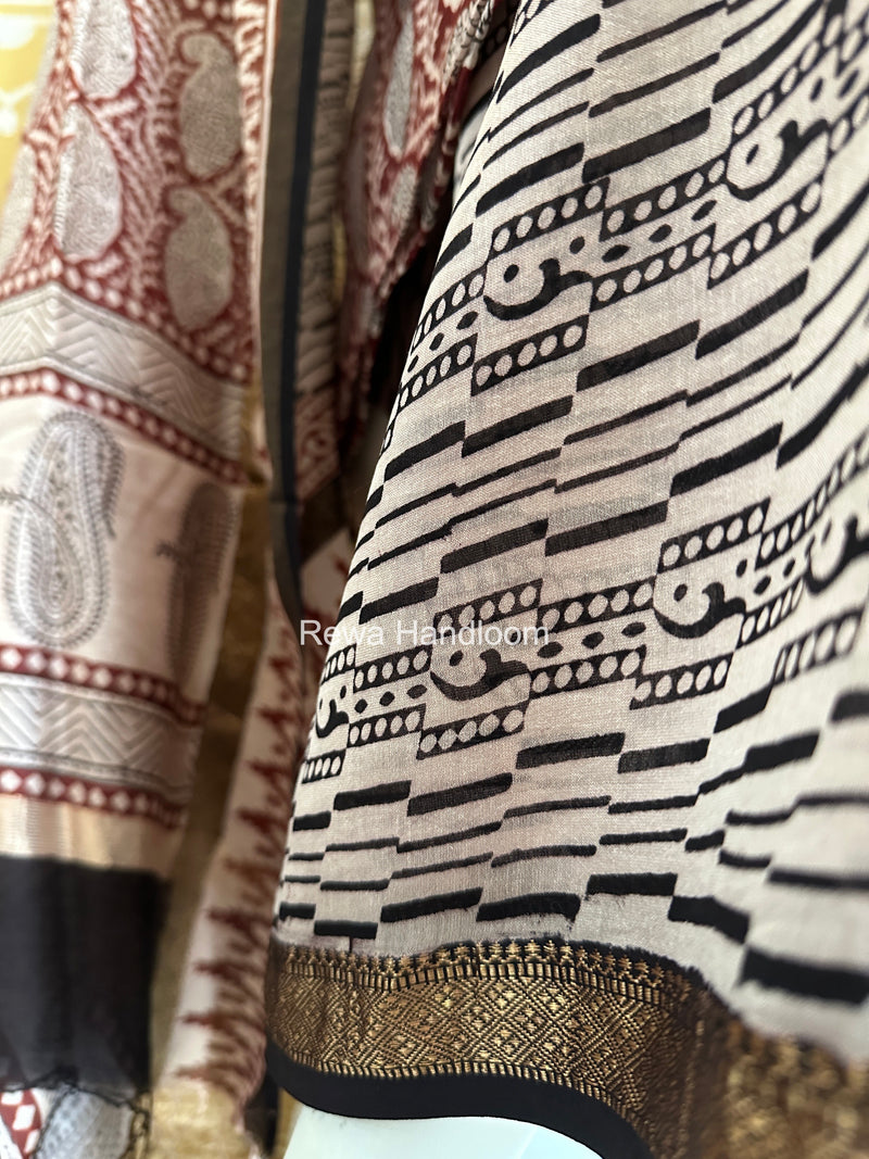 Maheshwari Maroon-White Bagh Print Suit BSP0212