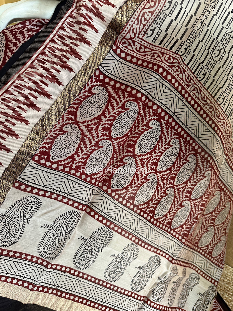 Maheshwari Maroon-White Bagh Print Suit BSP0212