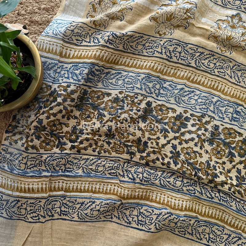 Beige Cotton Linen Saree LS020