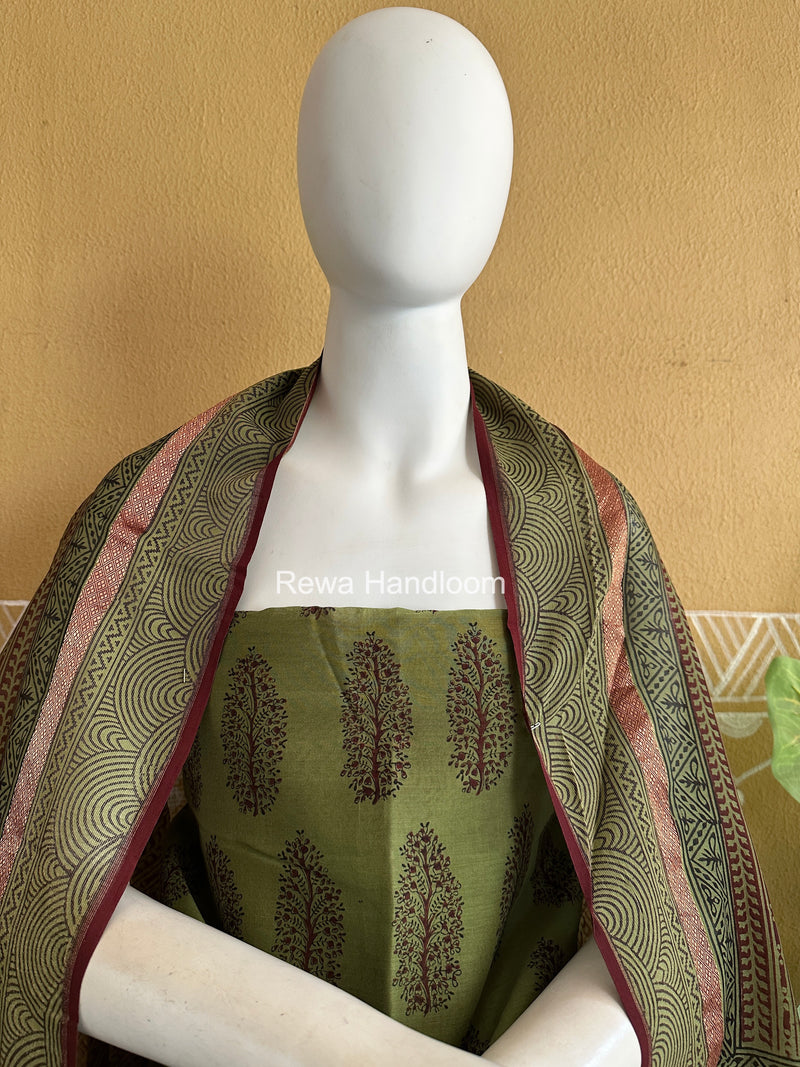 Maheshwari Mehendi Green-Maroon Bagh Print Suit BSP0215