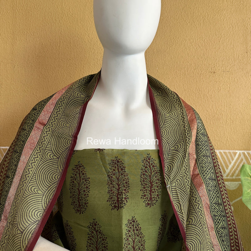 Maheshwari Mehendi Green-Maroon Bagh Print Suit BSP0215