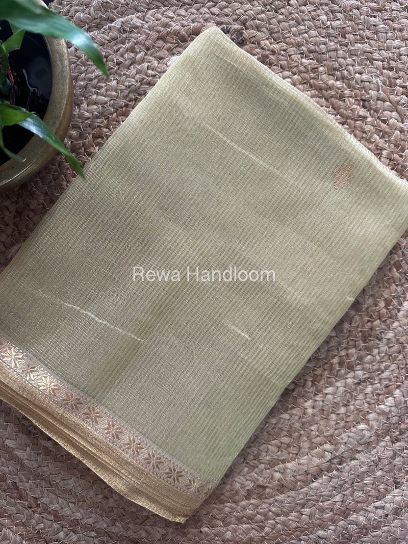 Maheshwari Light Pista Tissue Silk Saree TSB09