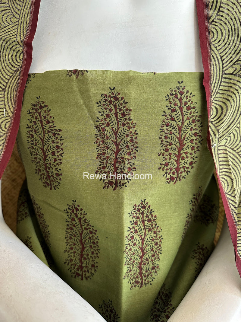 Maheshwari Mehendi Green-Maroon Bagh Print Suit BSP0215