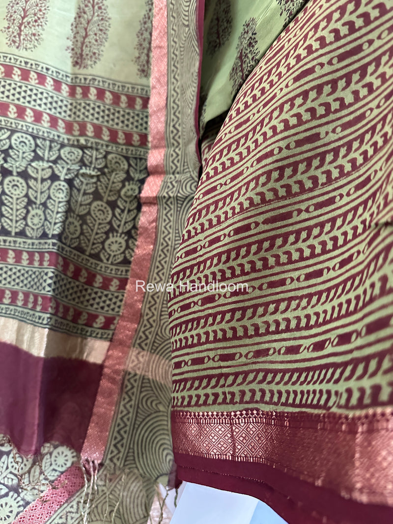 Maheshwari Mehendi Green-Maroon Bagh Print Suit BSP0215