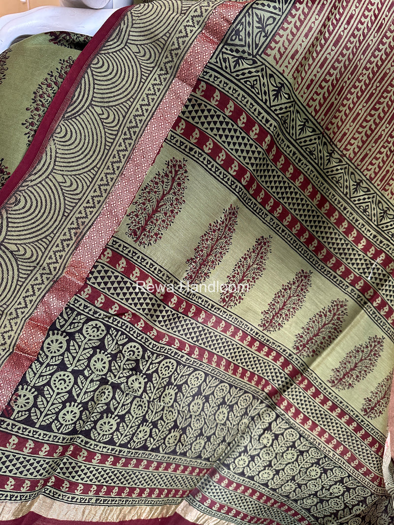 Maheshwari Mehendi Green-Maroon Bagh Print Suit BSP0215