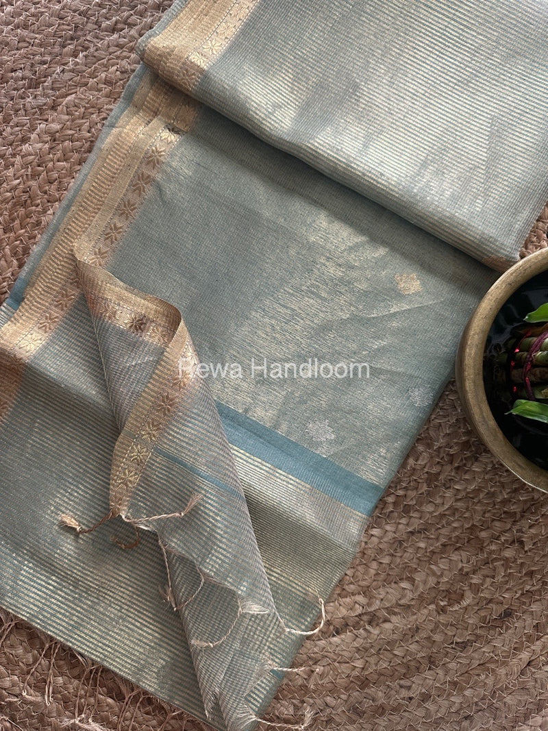 Maheshwari Dark Teal Blue Tissue Silk Saree TSB06