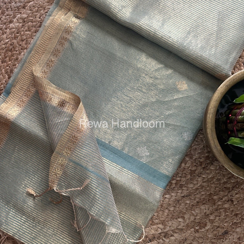 Maheshwari Dark Teal Blue Tissue Silk Saree TSB06