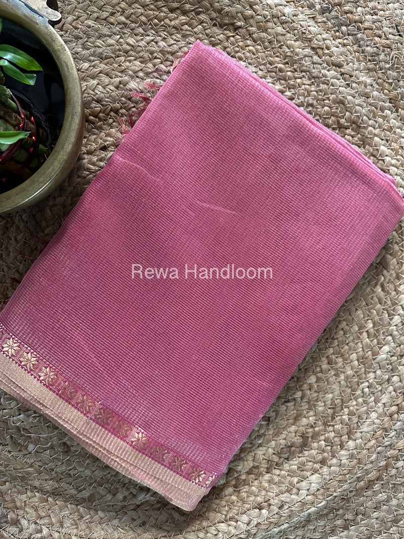 Maheshwari Pink Tissue Silk Saree TCB0046