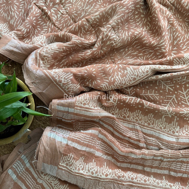 Peach Cotton Linen Saree LS017