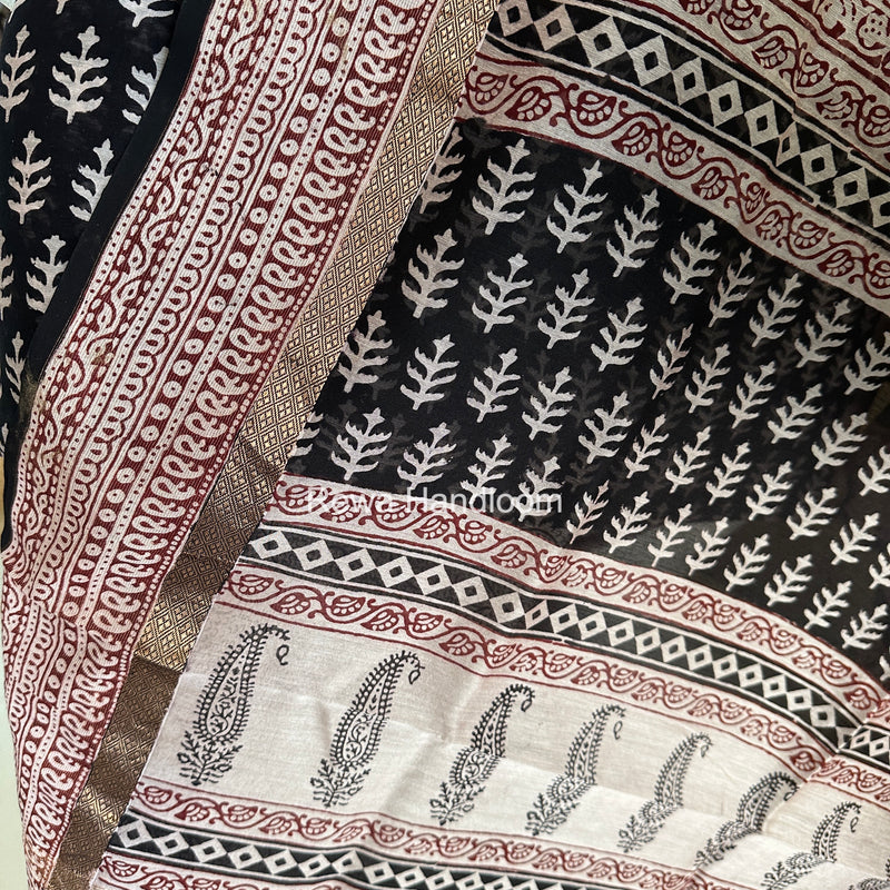 Maheshwari Black-White Bagh Print Suit BSP0213