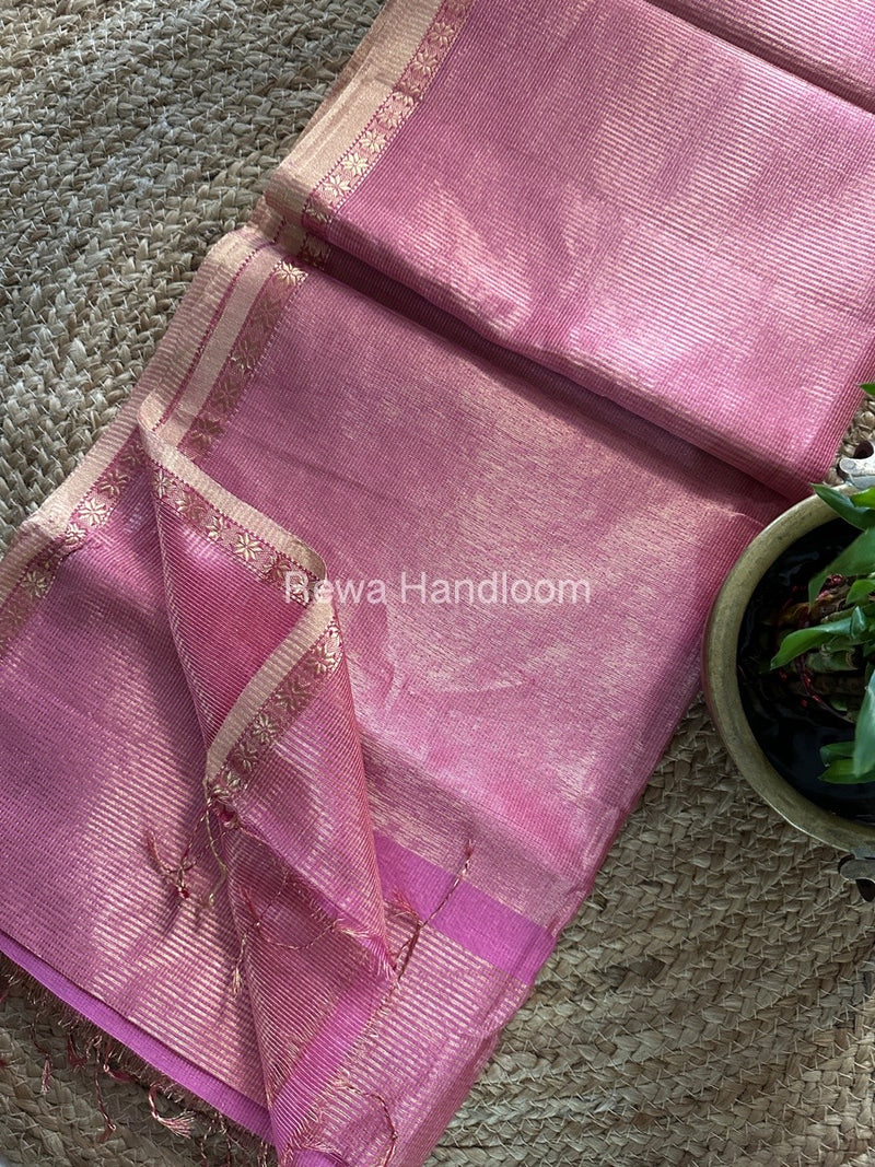 Maheshwari Pink Tissue Silk Saree TCB0046