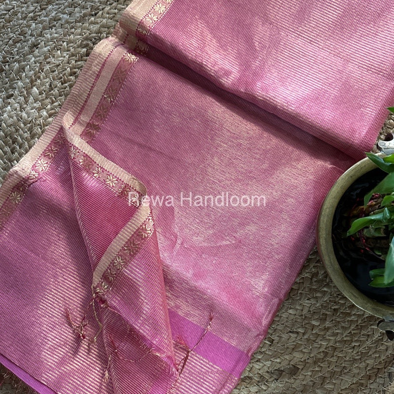 Maheshwari Pink Tissue Silk Saree TCB0046