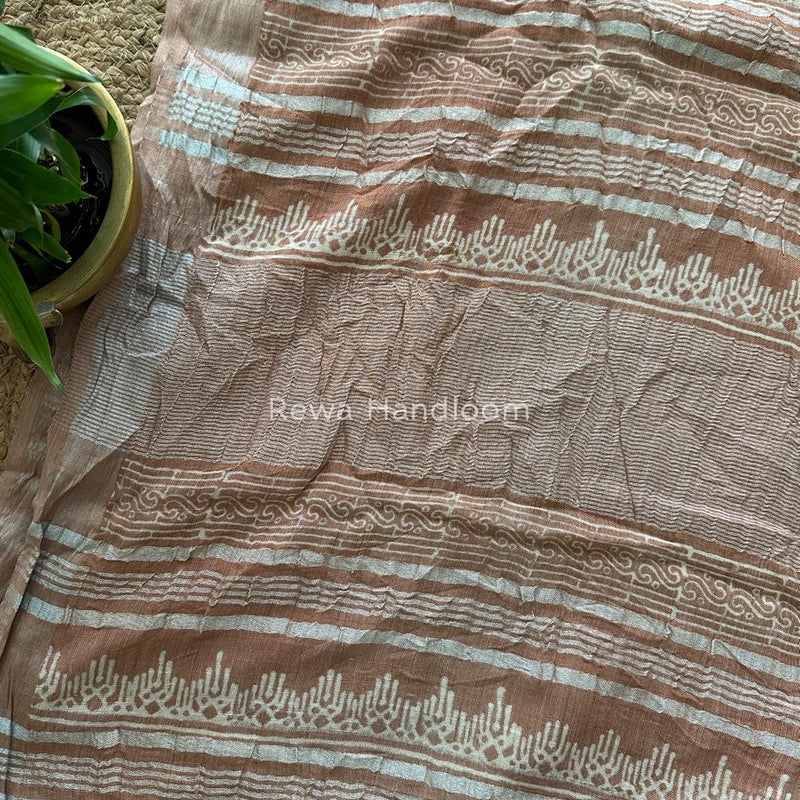 Peach Cotton Linen Saree LS017