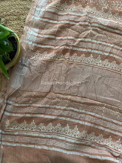 Peach Cotton Linen Saree LS017