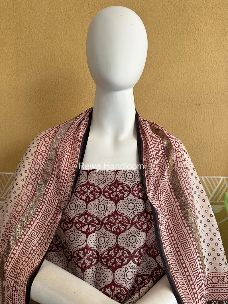 Maheshwari Maroon-White Bagh Print Suit BSP0214