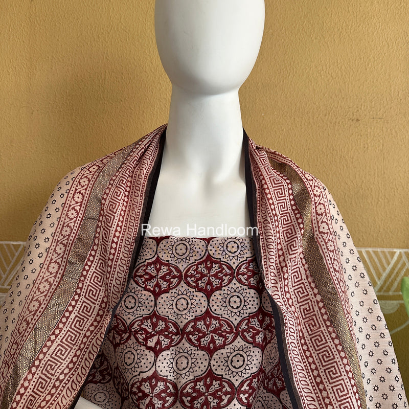 Maheshwari Maroon-White Bagh Print Suit BSP0214