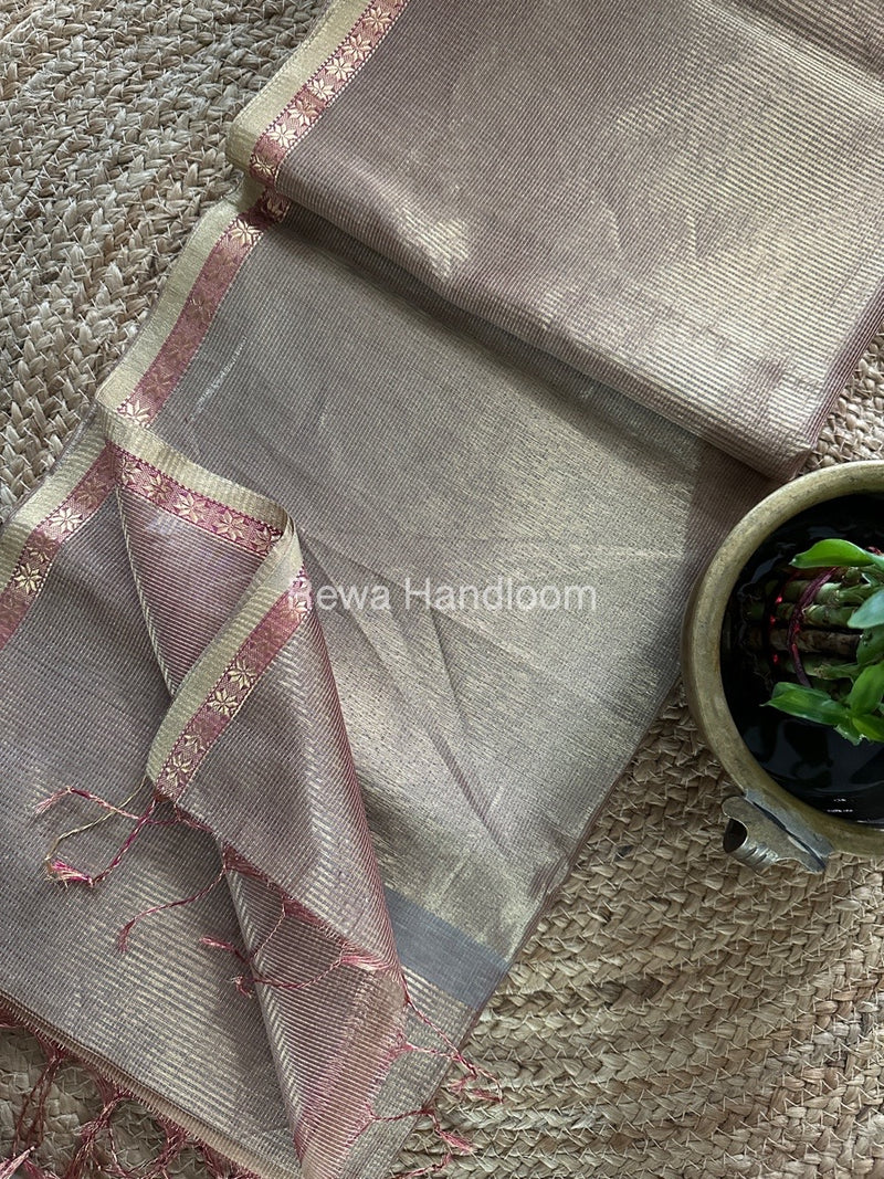 Maheshwari Grey Tissue Silk Saree TCB0047