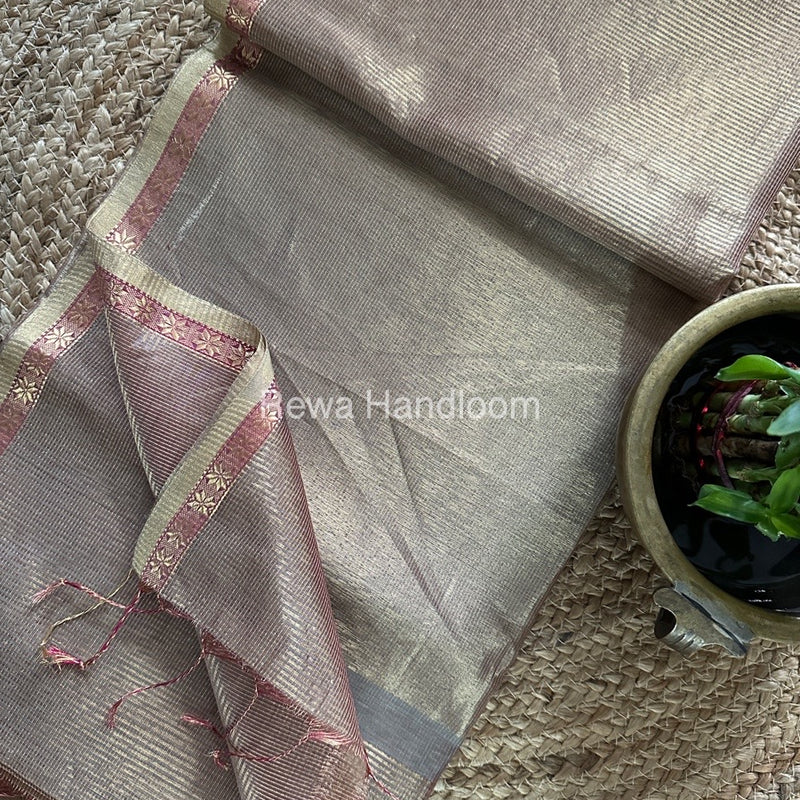 Maheshwari Grey Tissue Silk Saree TCB0047