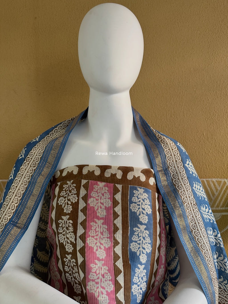Maheshwari Blue-Brown Bagh Indigo Print Suit MBIS07