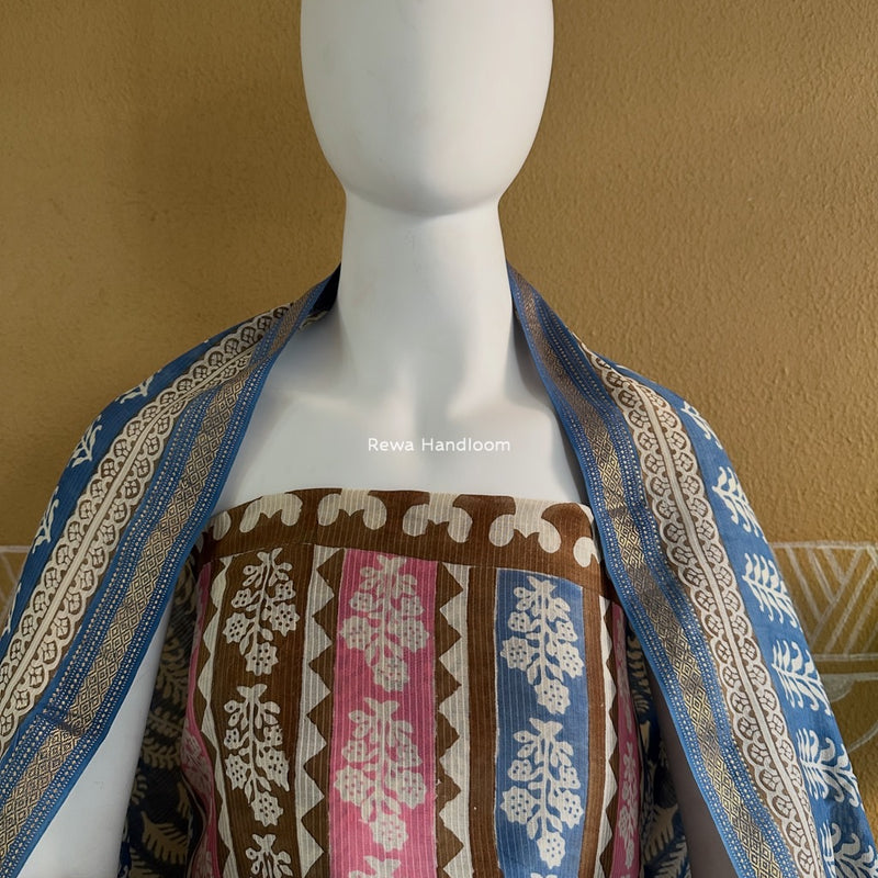Maheshwari Blue-Brown Bagh Indigo Print Suit MBIS07