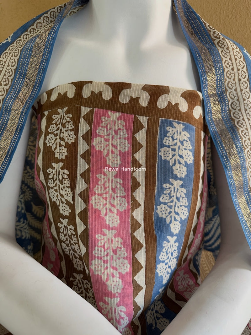 Maheshwari Blue-Brown Bagh Indigo Print Suit MBIS07