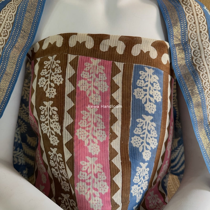 Maheshwari Blue-Brown Bagh Indigo Print Suit MBIS07