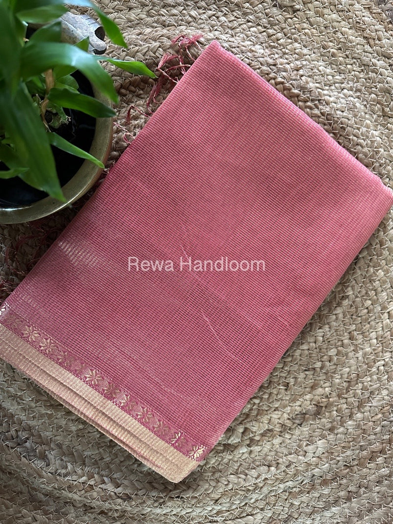Maheshwari Pink Tissue Silk Saree TCB0049